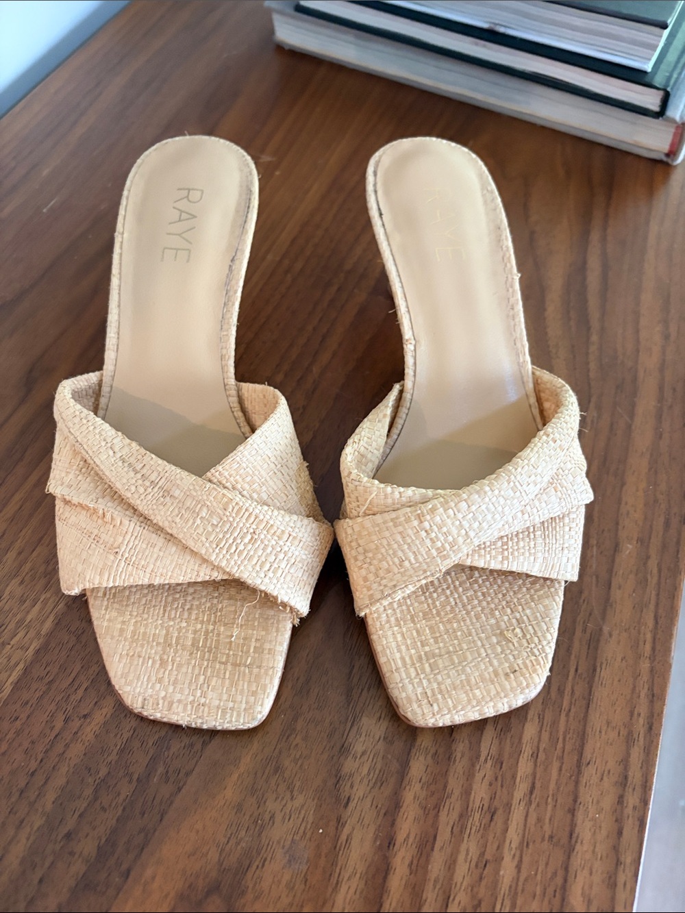 RAYE Beige Woven Crossband Slide Mules